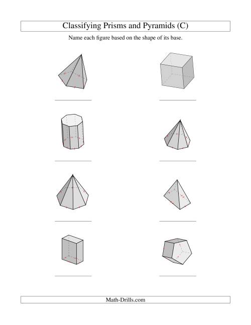 The Classifying Prisms and Pyramids (C) Math Worksheet
