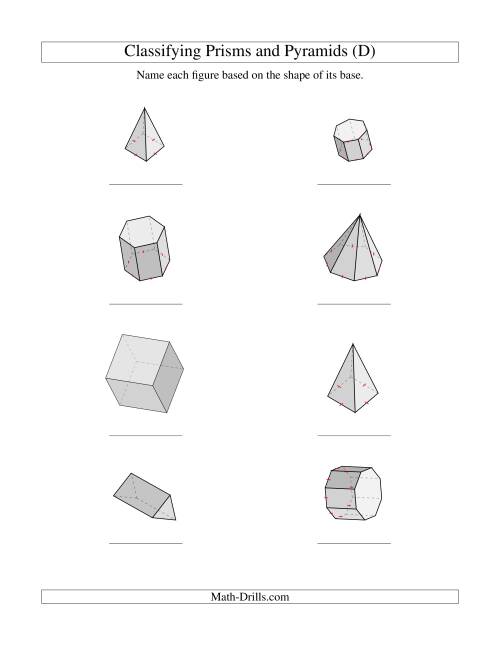 The Classifying Prisms and Pyramids (D) Math Worksheet
