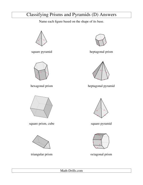 The Classifying Prisms and Pyramids (D) Math Worksheet Page 2