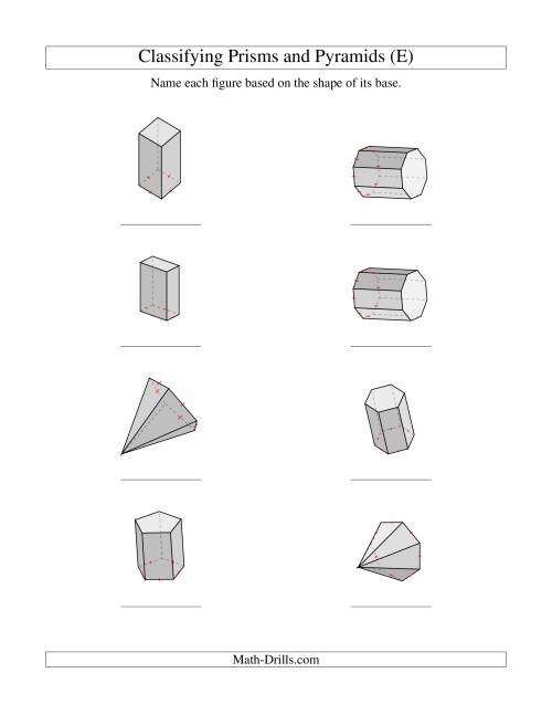 The Classifying Prisms and Pyramids (E) Math Worksheet