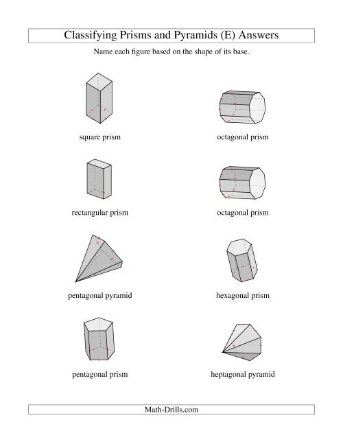 The Classifying Prisms and Pyramids (E) Math Worksheet Page 2