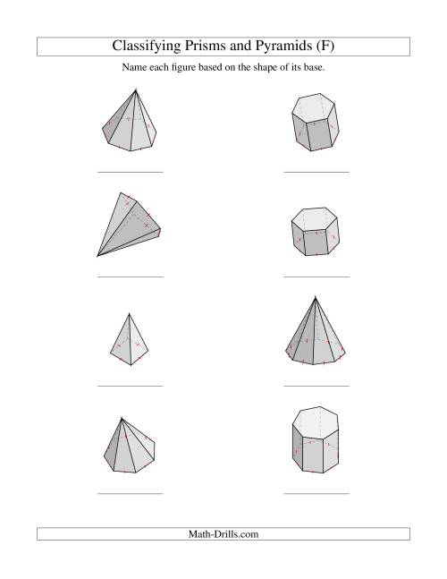 The Classifying Prisms and Pyramids (F) Math Worksheet