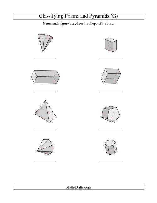 The Classifying Prisms and Pyramids (G) Math Worksheet