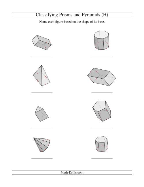 The Classifying Prisms and Pyramids (H) Math Worksheet