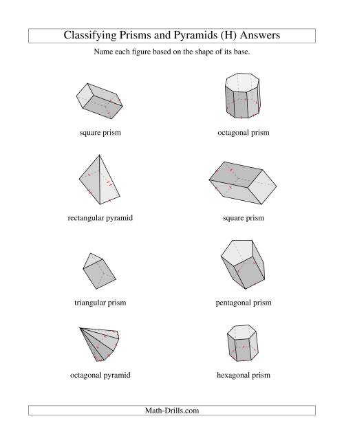 The Classifying Prisms and Pyramids (H) Math Worksheet Page 2