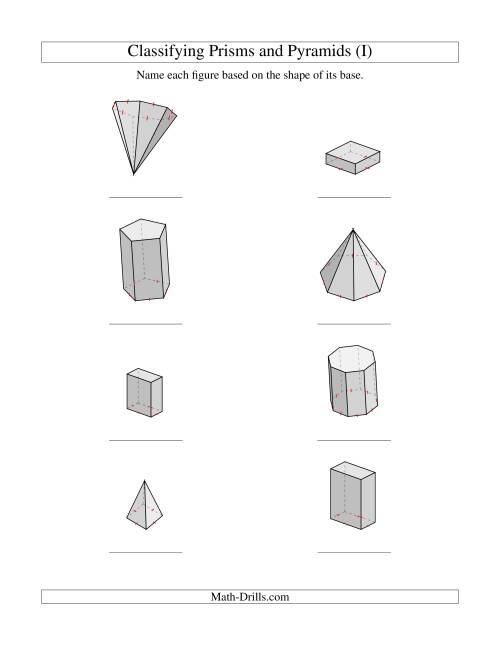 The Classifying Prisms and Pyramids (I) Math Worksheet