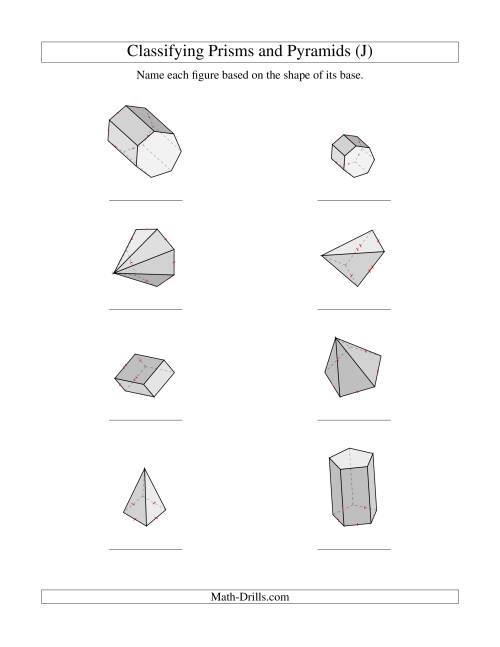 The Classifying Prisms and Pyramids (J) Math Worksheet