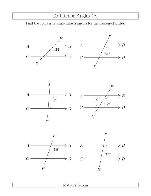 The Co-Interior Angle Relationships (A) Math Worksheet