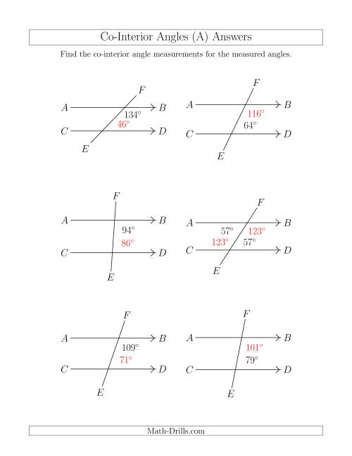 The Co-Interior Angle Relationships (A) Math Worksheet Page 2