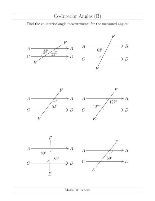 The Co-Interior Angle Relationships (B) Math Worksheet