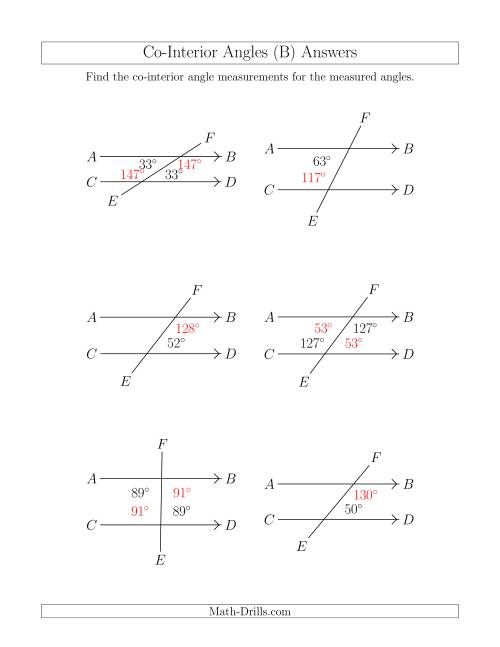 The Co-Interior Angle Relationships (B) Math Worksheet Page 2