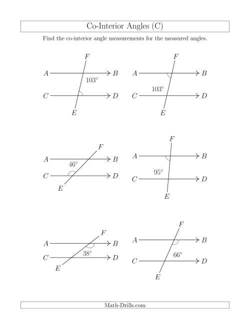 The Co-Interior Angle Relationships (C) Math Worksheet