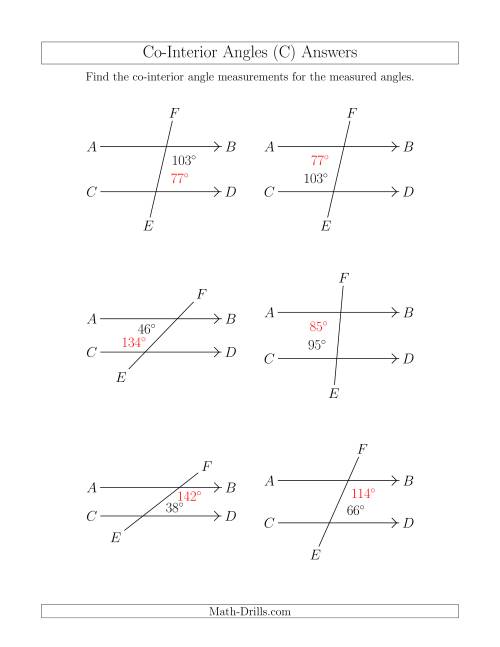 The Co-Interior Angle Relationships (C) Math Worksheet Page 2