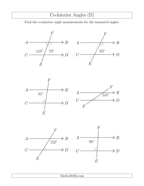 The Co-Interior Angle Relationships (D) Math Worksheet