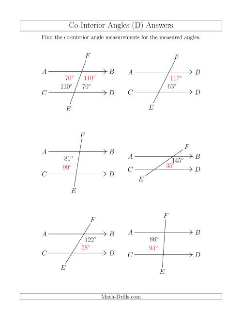 The Co-Interior Angle Relationships (D) Math Worksheet Page 2