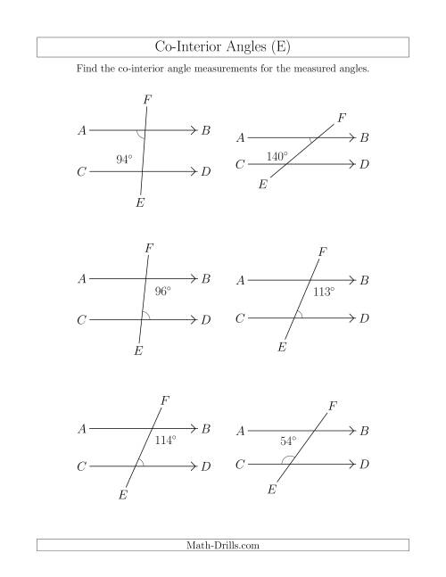 The Co-Interior Angle Relationships (E) Math Worksheet