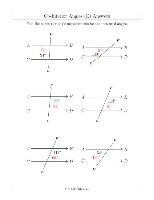 The Co-Interior Angle Relationships (E) Math Worksheet Page 2