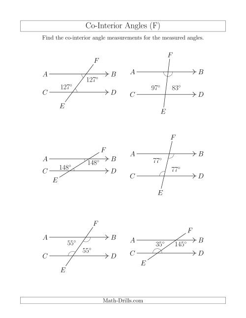 The Co-Interior Angle Relationships (F) Math Worksheet