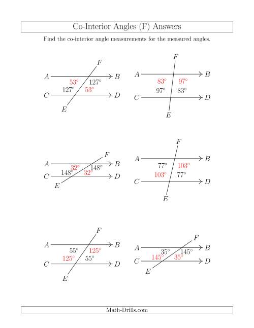 The Co-Interior Angle Relationships (F) Math Worksheet Page 2