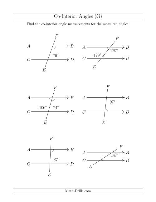 The Co-Interior Angle Relationships (G) Math Worksheet