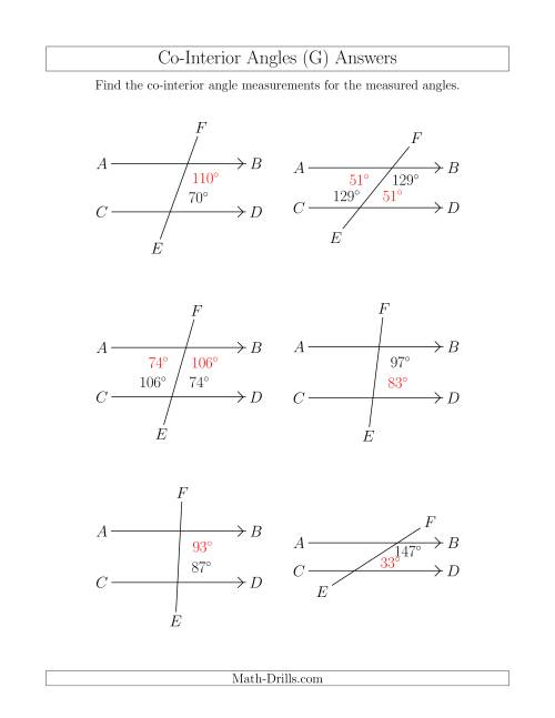 The Co-Interior Angle Relationships (G) Math Worksheet Page 2