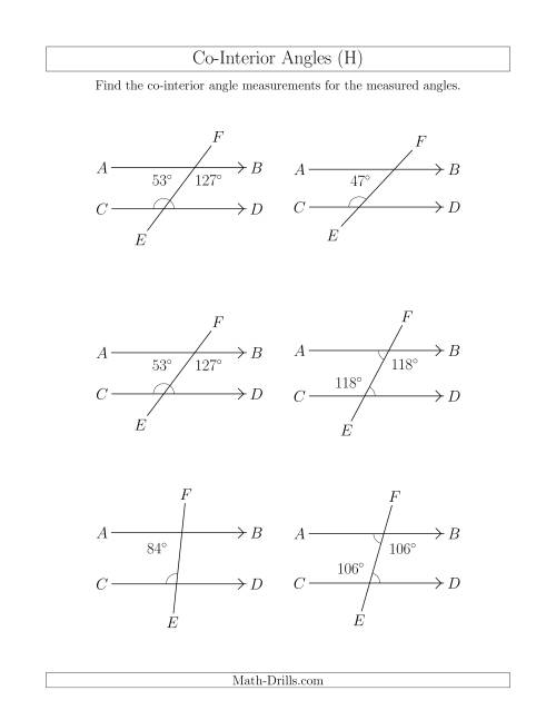 The Co-Interior Angle Relationships (H) Math Worksheet