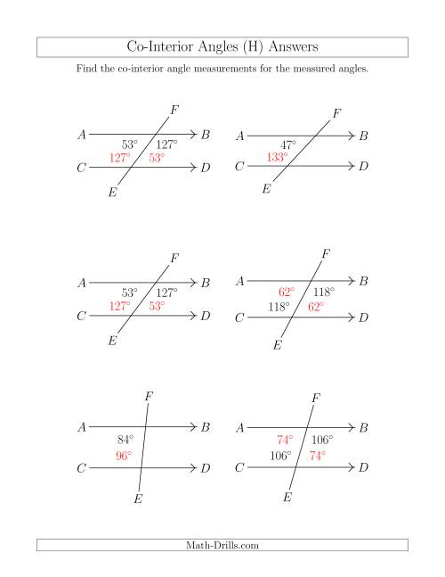 The Co-Interior Angle Relationships (H) Math Worksheet Page 2