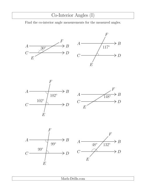 The Co-Interior Angle Relationships (I) Math Worksheet