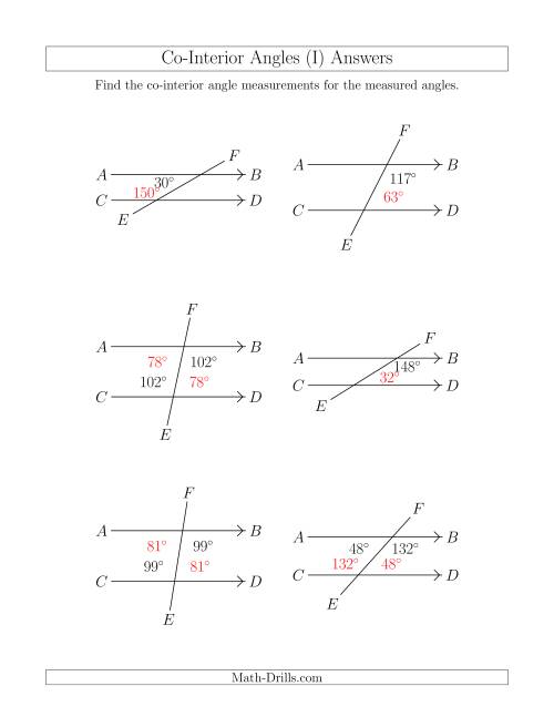 The Co-Interior Angle Relationships (I) Math Worksheet Page 2