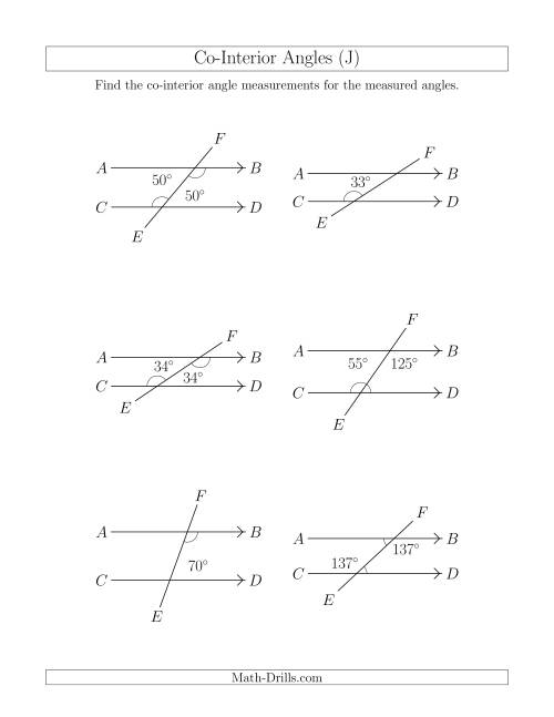 The Co-Interior Angle Relationships (J) Math Worksheet