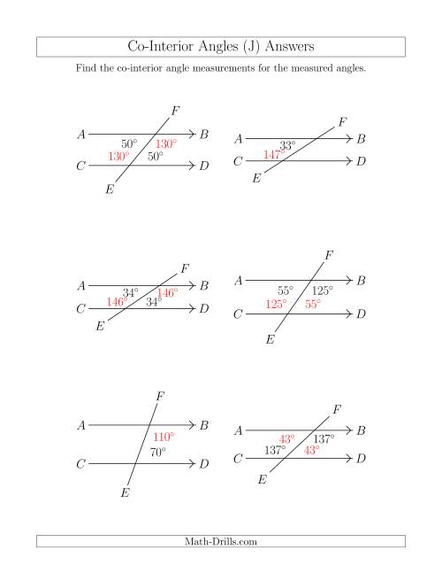 The Co-Interior Angle Relationships (J) Math Worksheet Page 2