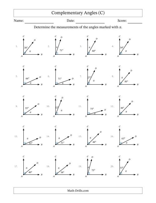The Complementary Angle Relationships (C) Math Worksheet