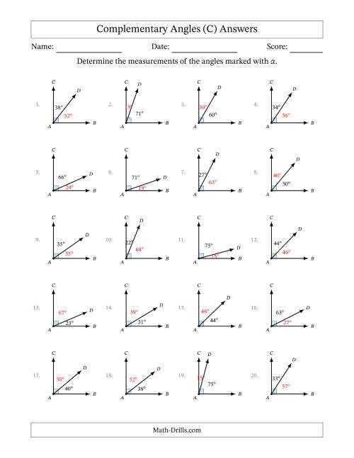 The Complementary Angle Relationships (C) Math Worksheet Page 2