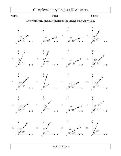 The Complementary Angle Relationships (E) Math Worksheet Page 2