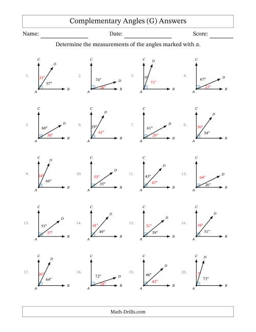 The Complementary Angle Relationships (G) Math Worksheet Page 2