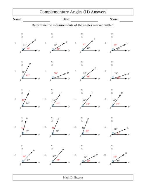 The Complementary Angle Relationships (H) Math Worksheet Page 2