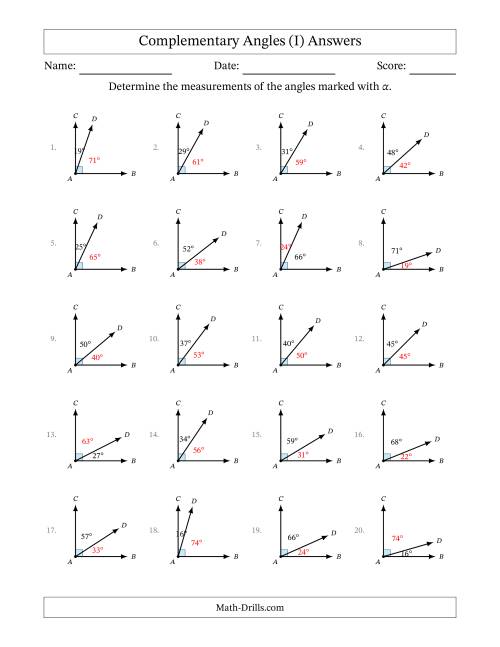 The Complementary Angle Relationships (I) Math Worksheet Page 2
