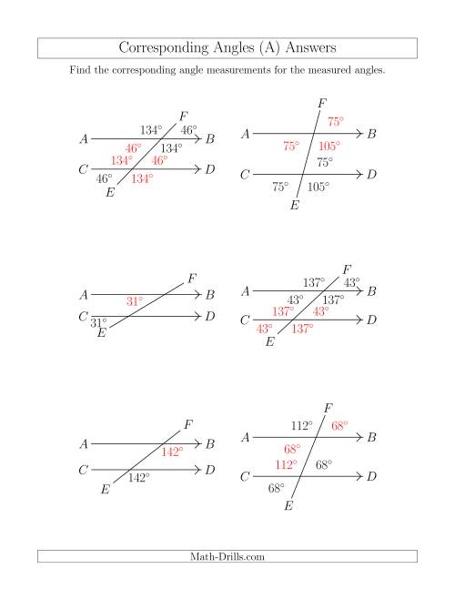 The Corresponding Angle Relationships (A) Math Worksheet Page 2