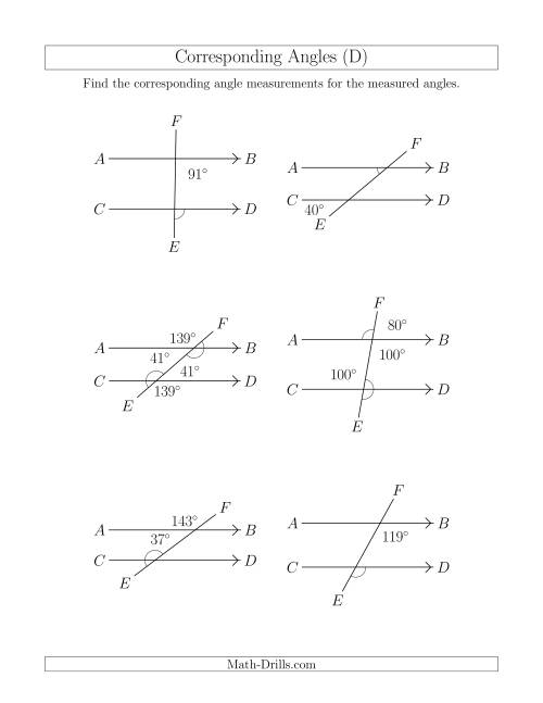 The Corresponding Angle Relationships (D) Math Worksheet