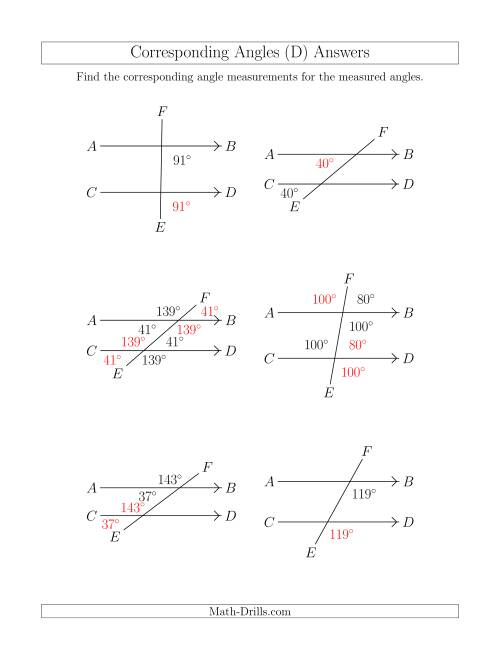 The Corresponding Angle Relationships (D) Math Worksheet Page 2