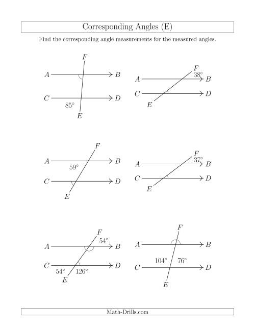 The Corresponding Angle Relationships (E) Math Worksheet