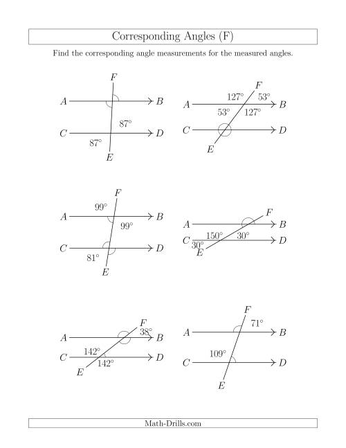 The Corresponding Angle Relationships (F) Math Worksheet
