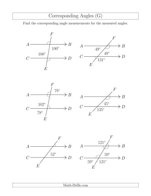 The Corresponding Angle Relationships (G) Math Worksheet