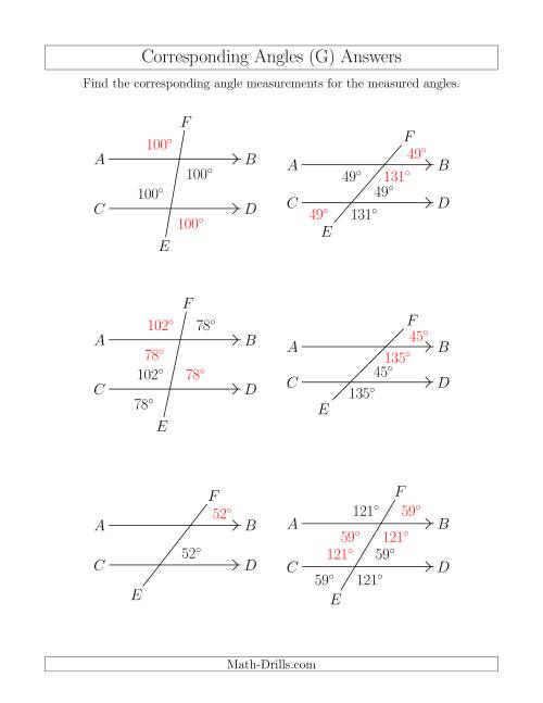 The Corresponding Angle Relationships (G) Math Worksheet Page 2