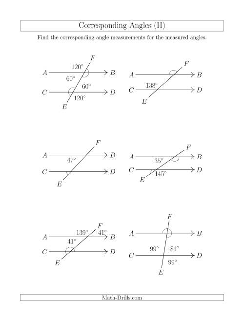 The Corresponding Angle Relationships (H) Math Worksheet
