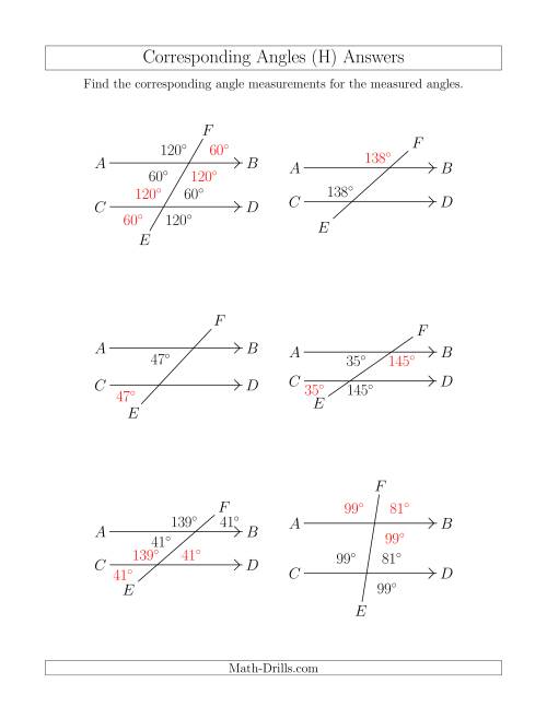 The Corresponding Angle Relationships (H) Math Worksheet Page 2