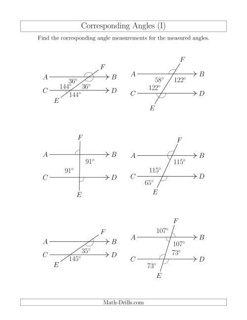 The Corresponding Angle Relationships (I) Math Worksheet