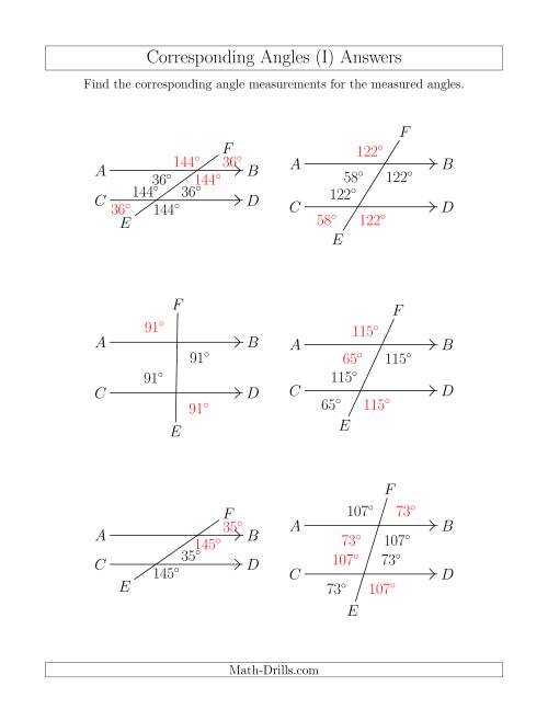 The Corresponding Angle Relationships (I) Math Worksheet Page 2