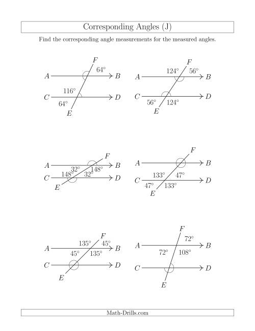 The Corresponding Angle Relationships (J) Math Worksheet