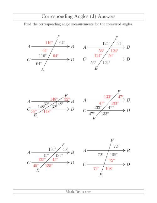 The Corresponding Angle Relationships (J) Math Worksheet Page 2